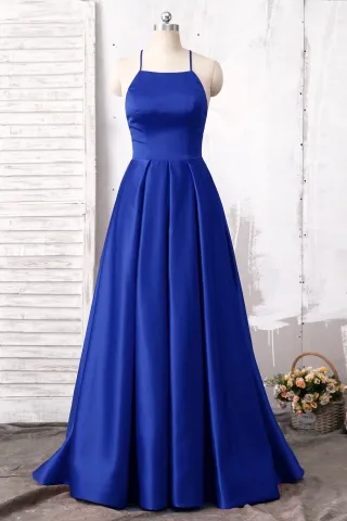 celebrity inspired royal blue satin a line prom dress