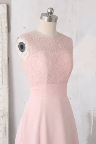 illusion neckline blushing pink dress