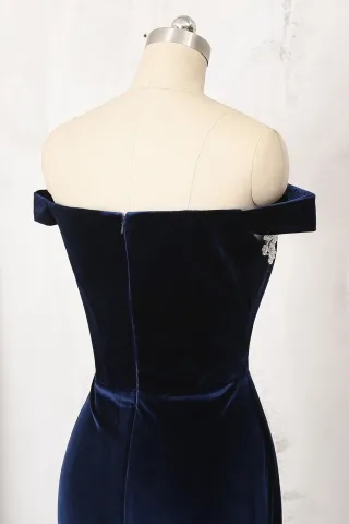 navy velvet prom dress