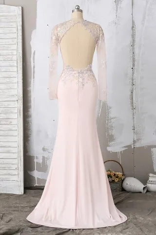 open back blush prom dress
