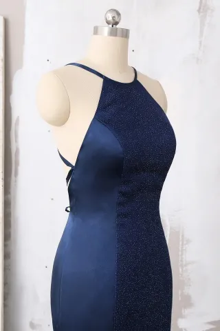 glitter navy satin dress