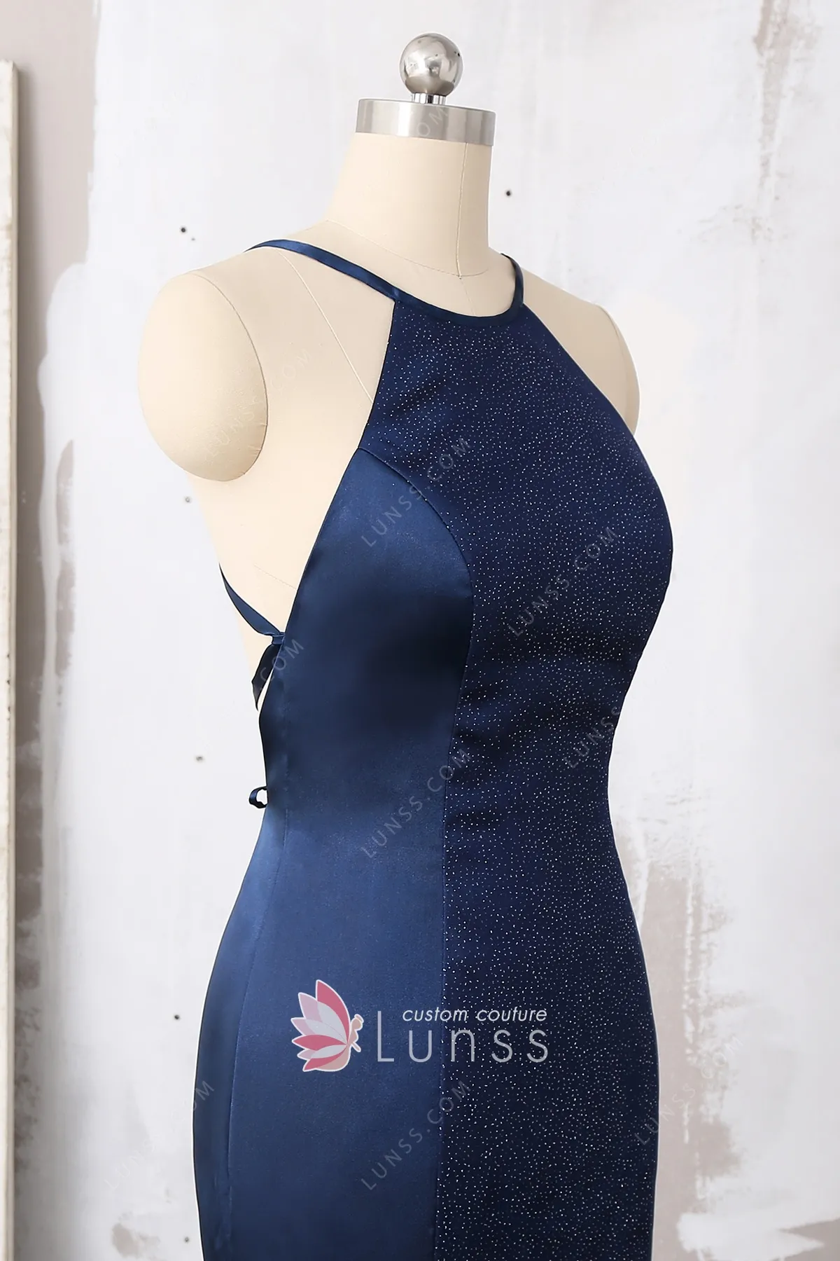 Celine Navy Glitter Gown