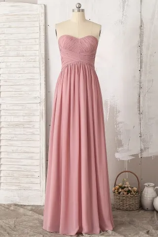 dusty pink criss cross pleated chiffon bridesmaid dress