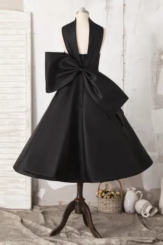 oversized bowknot tea length bridal party gown