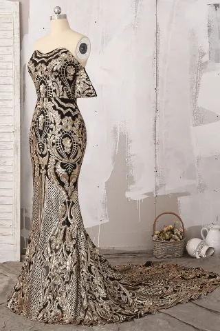 gold sequin african american prom gown