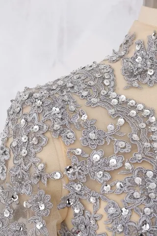 beaded silver gray lace