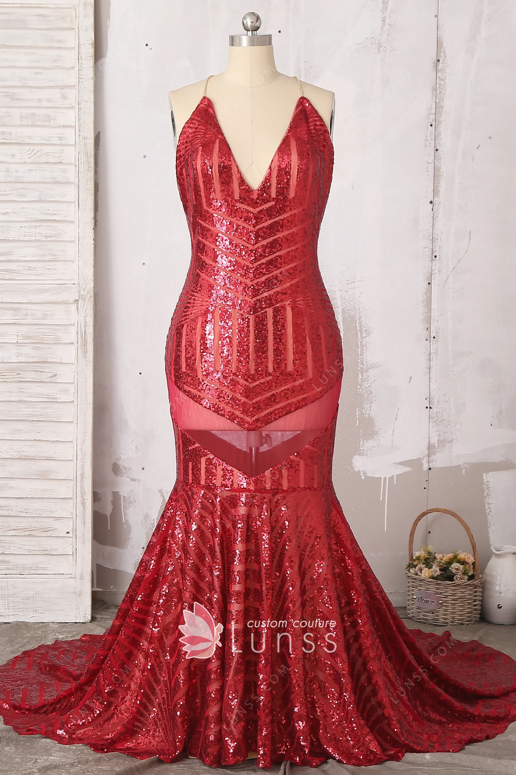 red mermaid sequin dress