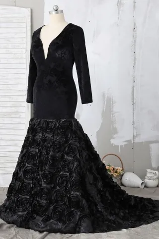 plus size black 3d rosettes prom dress