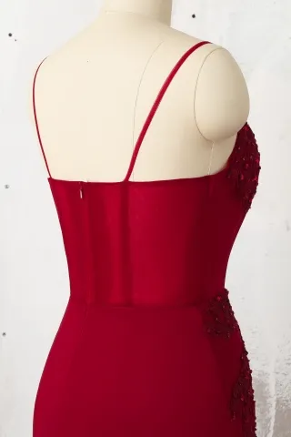 illusion ruby dress with spaghetti straps