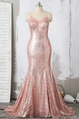 elegant lace appliqued nude pink sequin mermaid prom gown