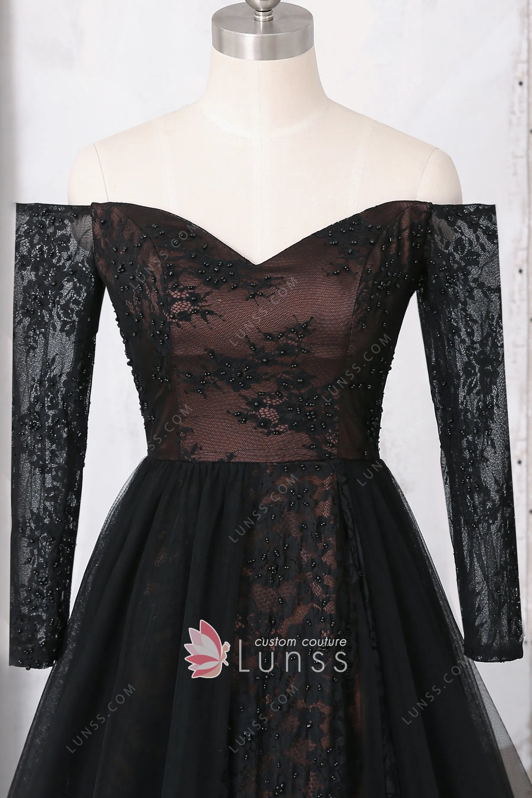Sexy Sheath Off The Shoulder Long Sleeves Black Tea Length Prom Dresses Birthday Outfits SD710