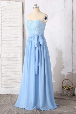 sky blue lace chiffon bridesmaid dress
