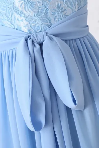 sky blue lace flowy chiffon bridesmaid dress