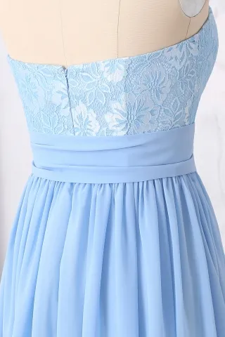 sky blue strapless lace chiffon dress