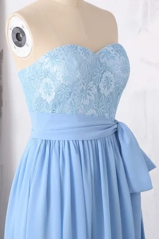 sky blue strapless sweetheart bridesmaid dress