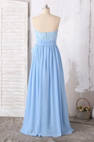 strapless lace flowy chiffon floor length bridesmaid dress