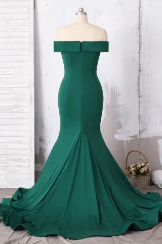 elegant emerald off the shoulder jersey mermaid prom dress