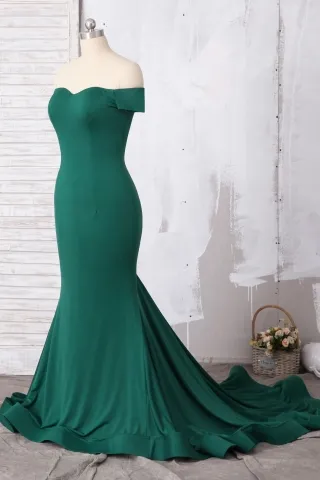emerald off the shoulder prom dress