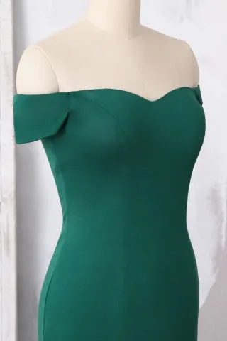 emerald off the shoulder prom dress