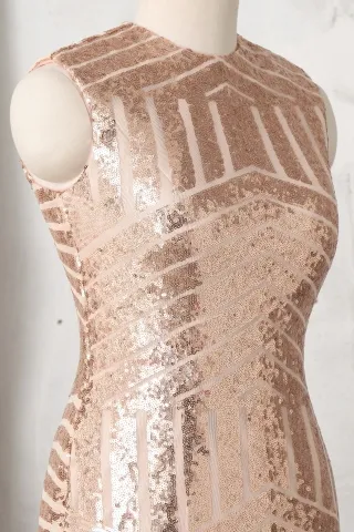 sleeveless crew neckline gold sequin dress