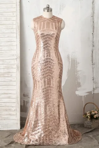 sparkly striped gold sequin sleeveless mermaid prom dress