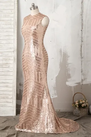 striped gold sequin sleeveless prom gown