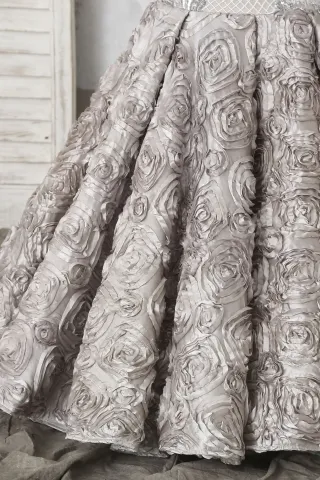 silver sequin 3D rose trumpet prom dress
