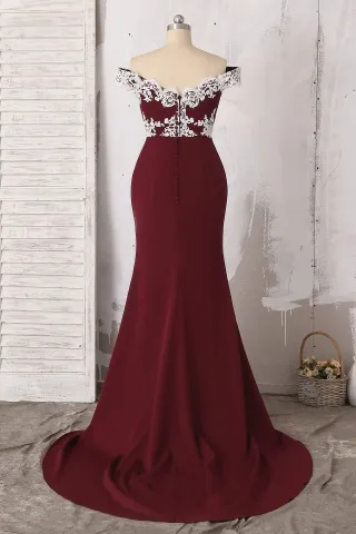 white lace appliqued mermaid mahogany bridesmaid dress