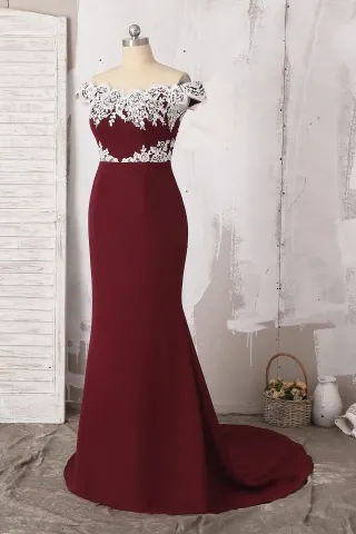white lace mahogany spandex mermaid bridesmaid dress