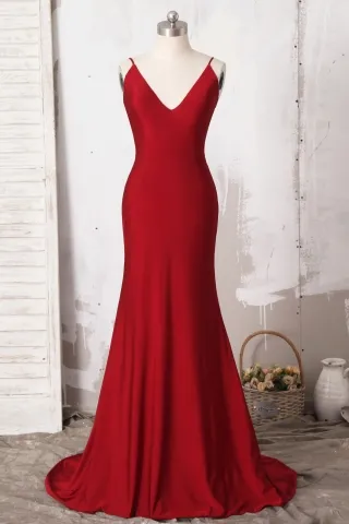dark red spandex v neck mermaid long bridesmaid dress