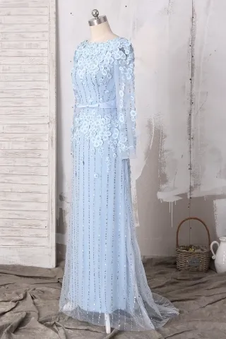 fancy ice blue beaded formal event dress