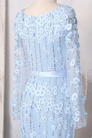 ice blue tulle beaded formal dress