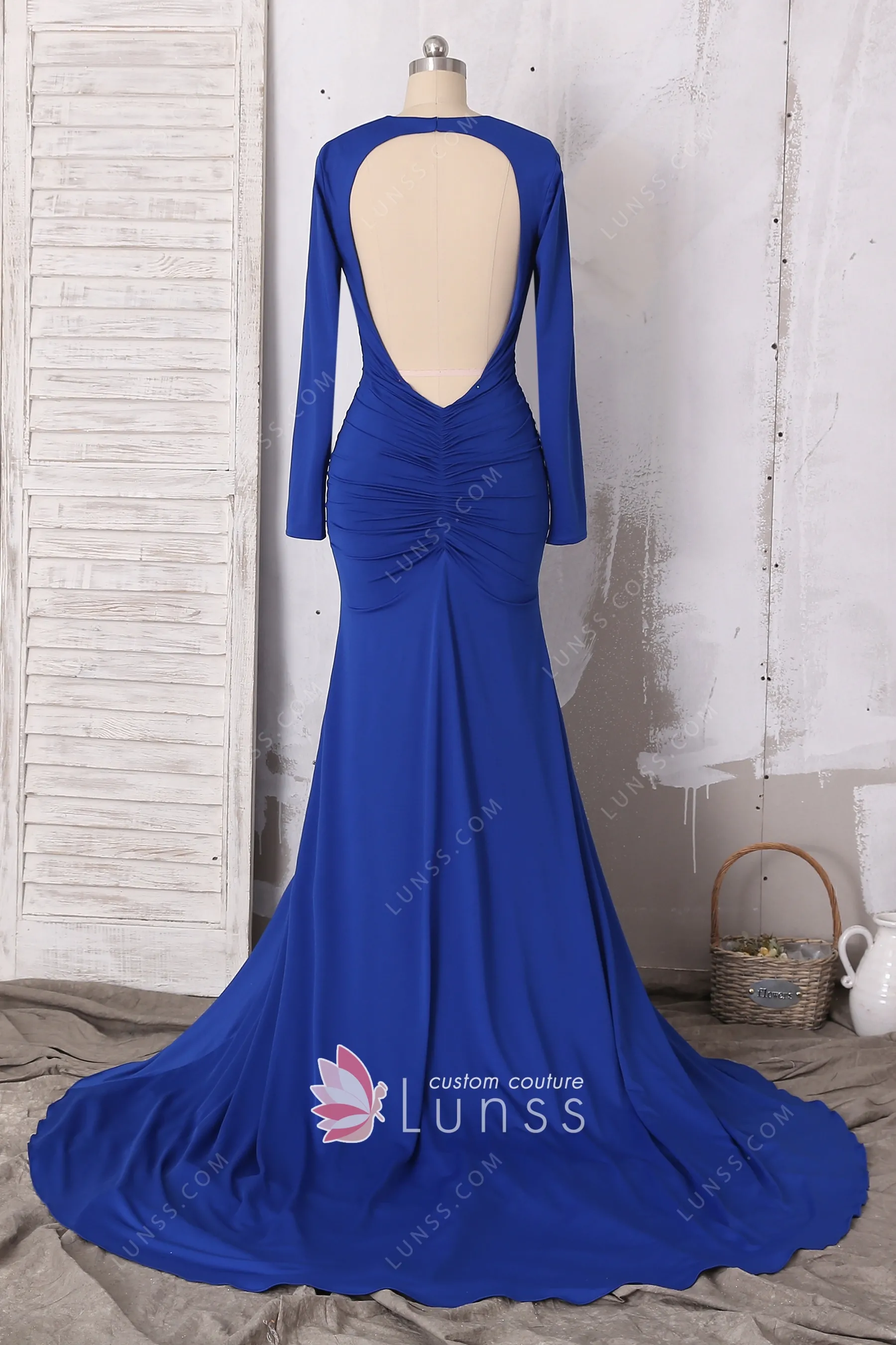Mermaid V-Neck Royal Blue Long Prom Dress with Cutout main image 1