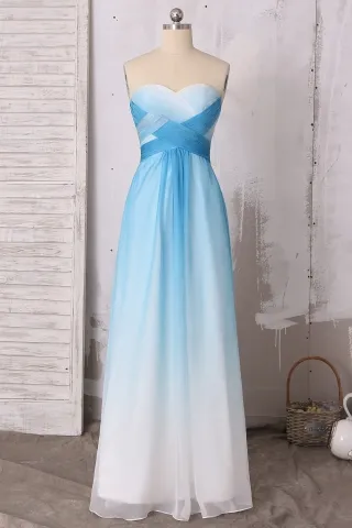 criss cross blue to white ombre chiffon bridesmaid dress