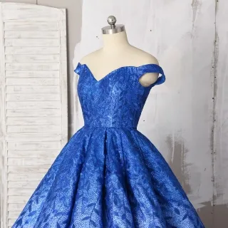 leaf lace appliqued royal blue ombre ball gown