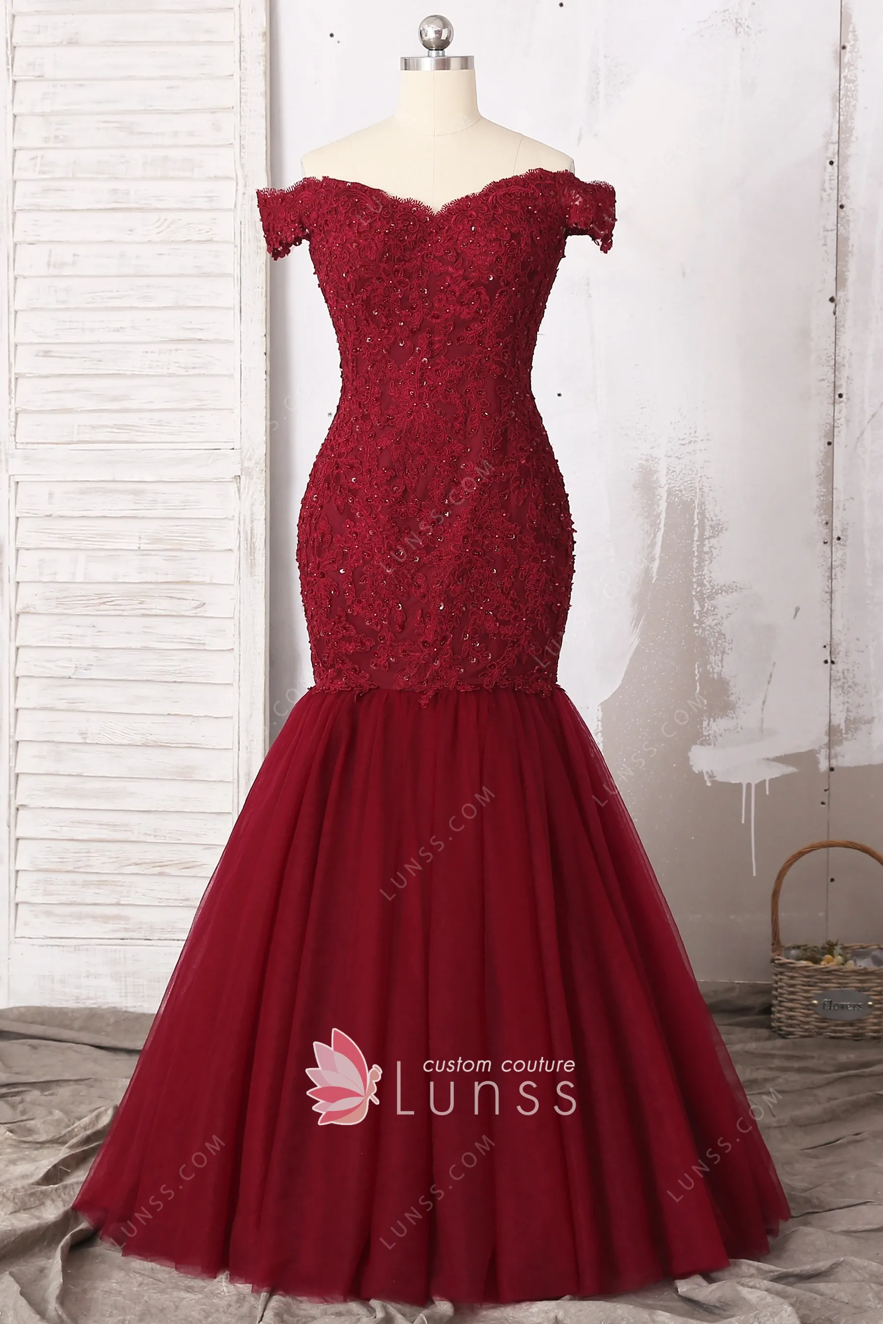 burgundy trumpet dress
