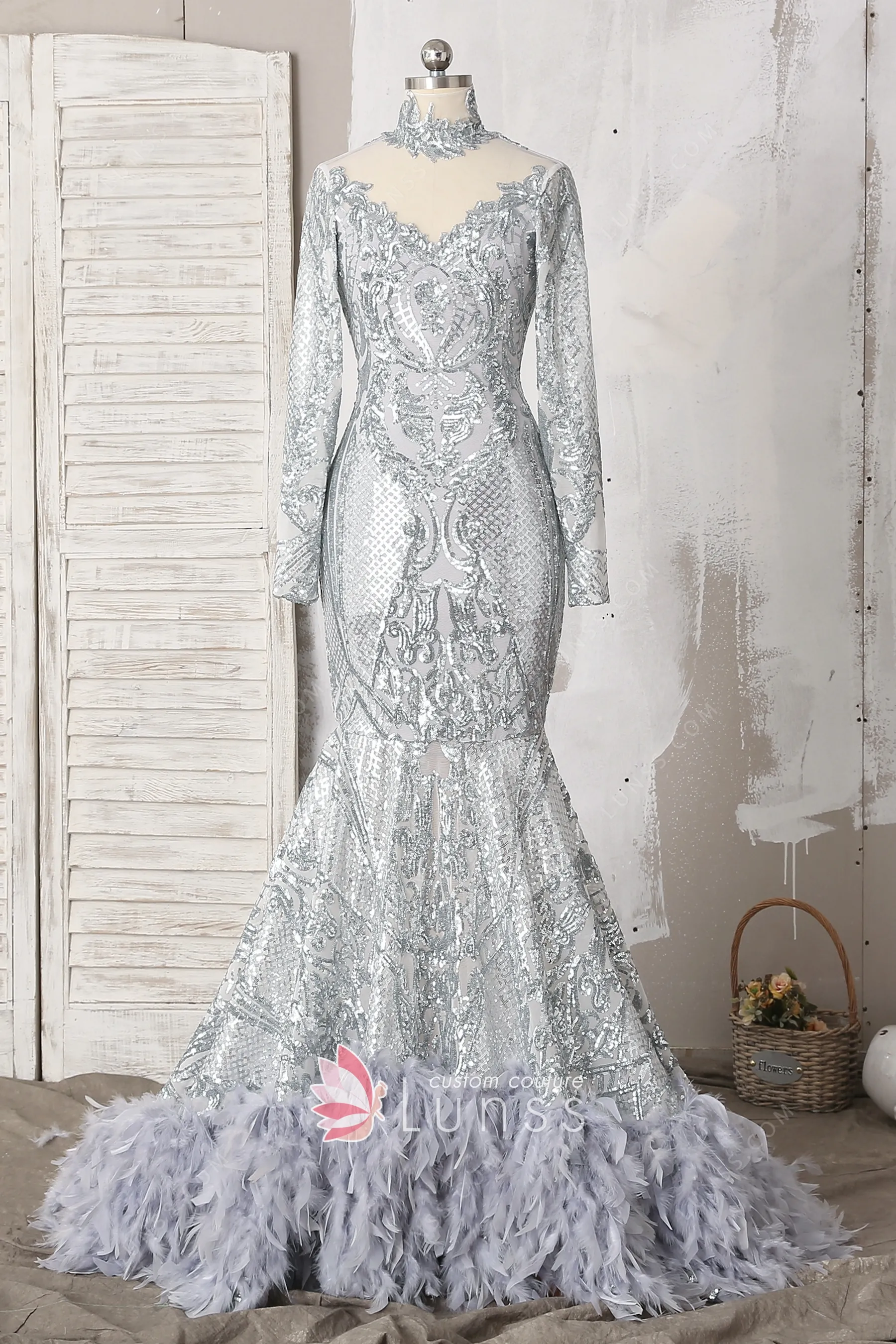 silver sequin mermaid prom dress
