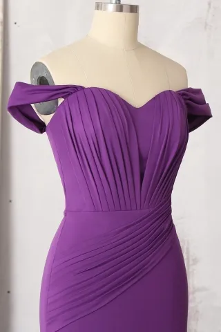 pleated purple jersey jersey prom dress