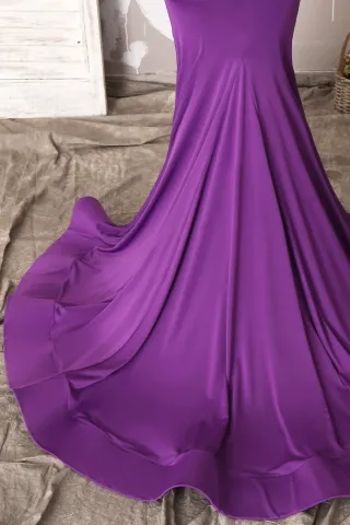 purple spandex long train prom dress