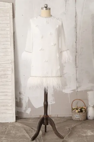 bead feather ivory 3d flower short bridal shower dress