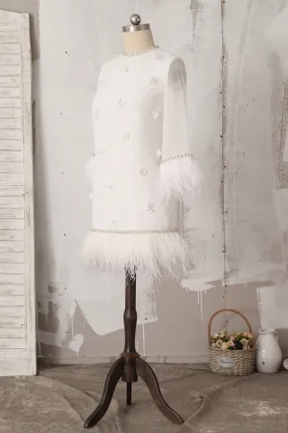 bead feather short bridal shower dress