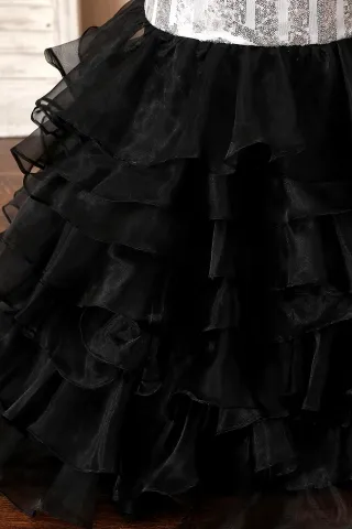 black ruffled organza trumpet skirt