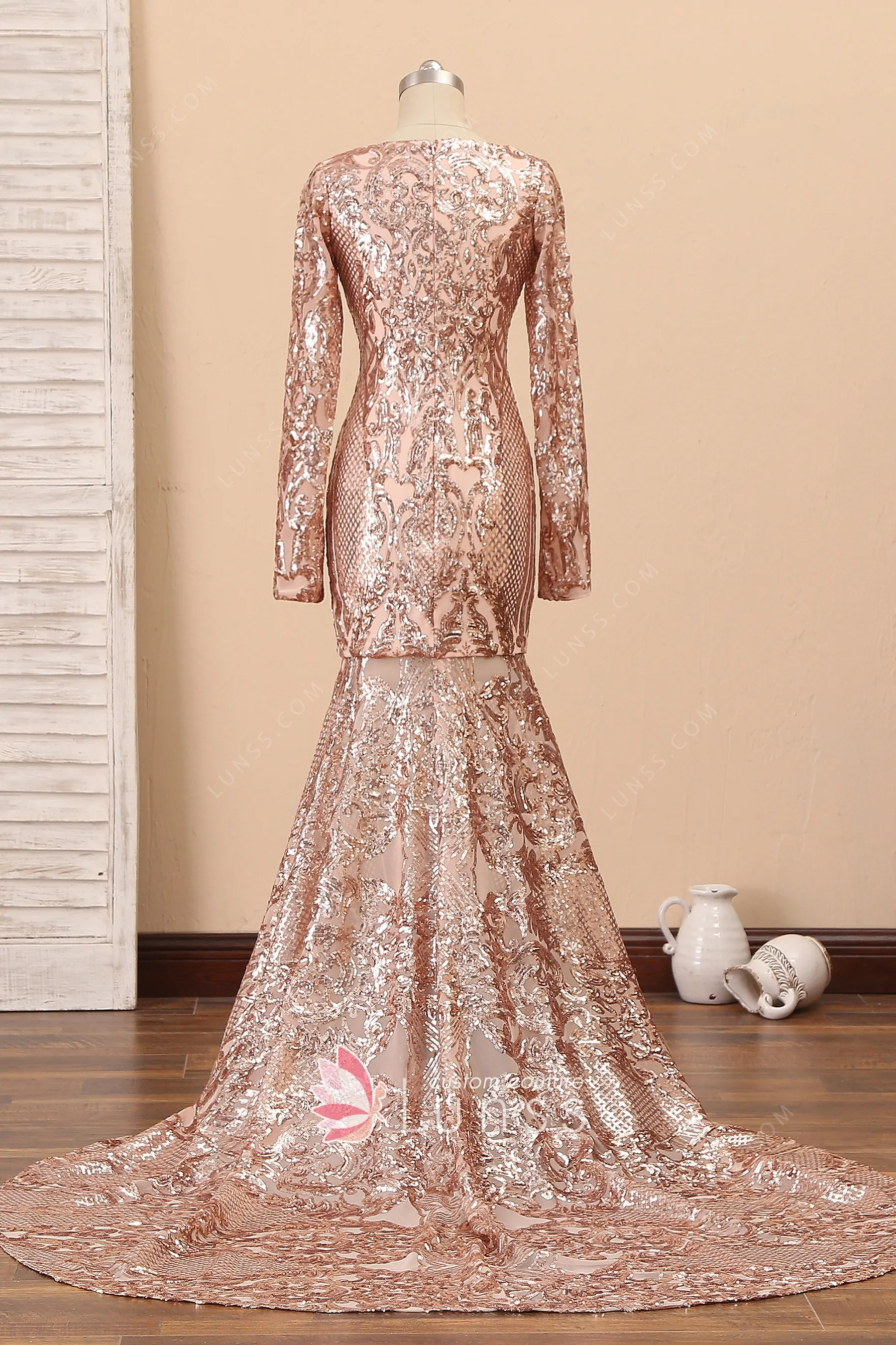 Gold Sequin Long Prom Dress, Evening Dress main image 1