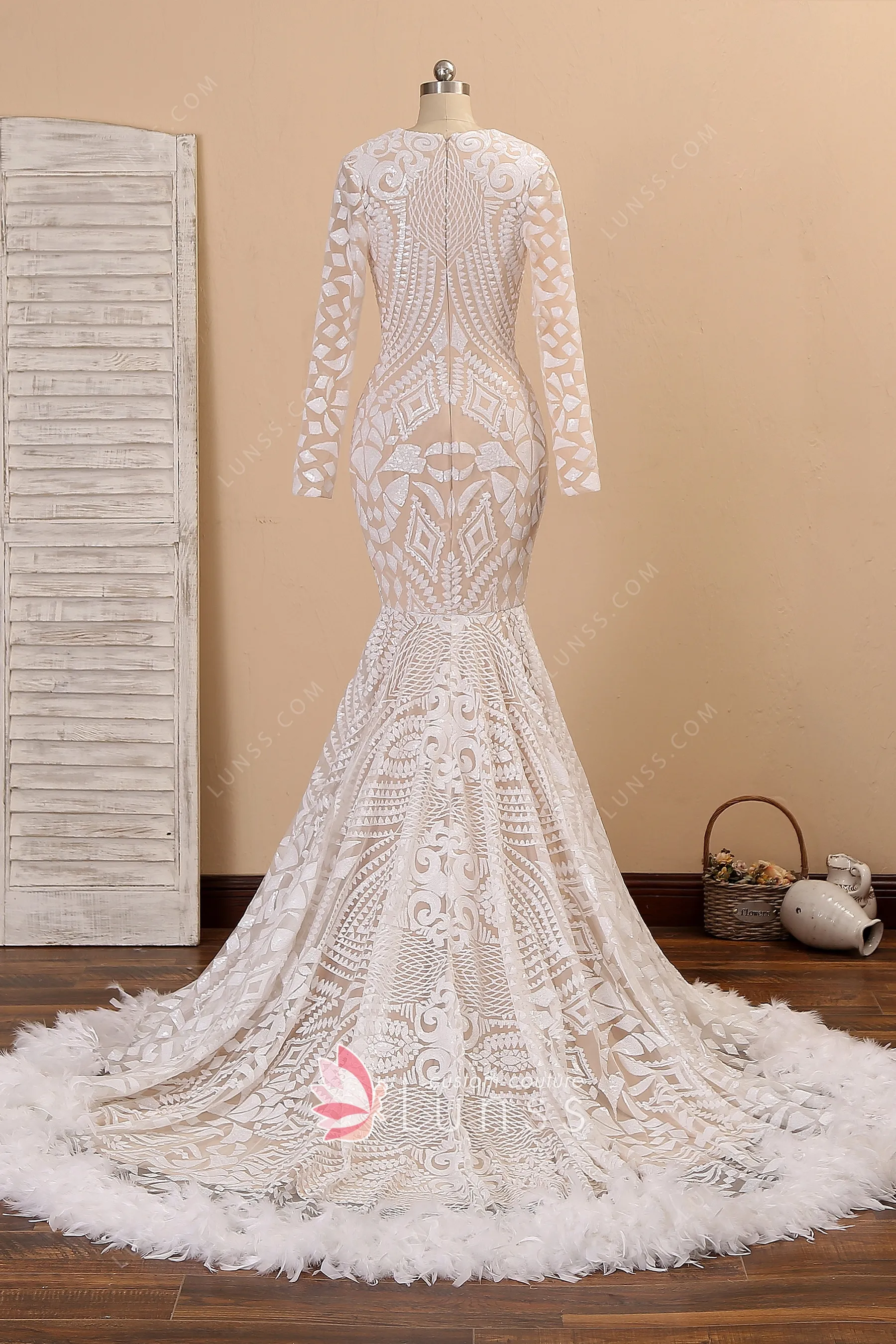 White Sequin and Feather African 