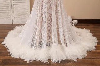 white feather skirt sequin dress