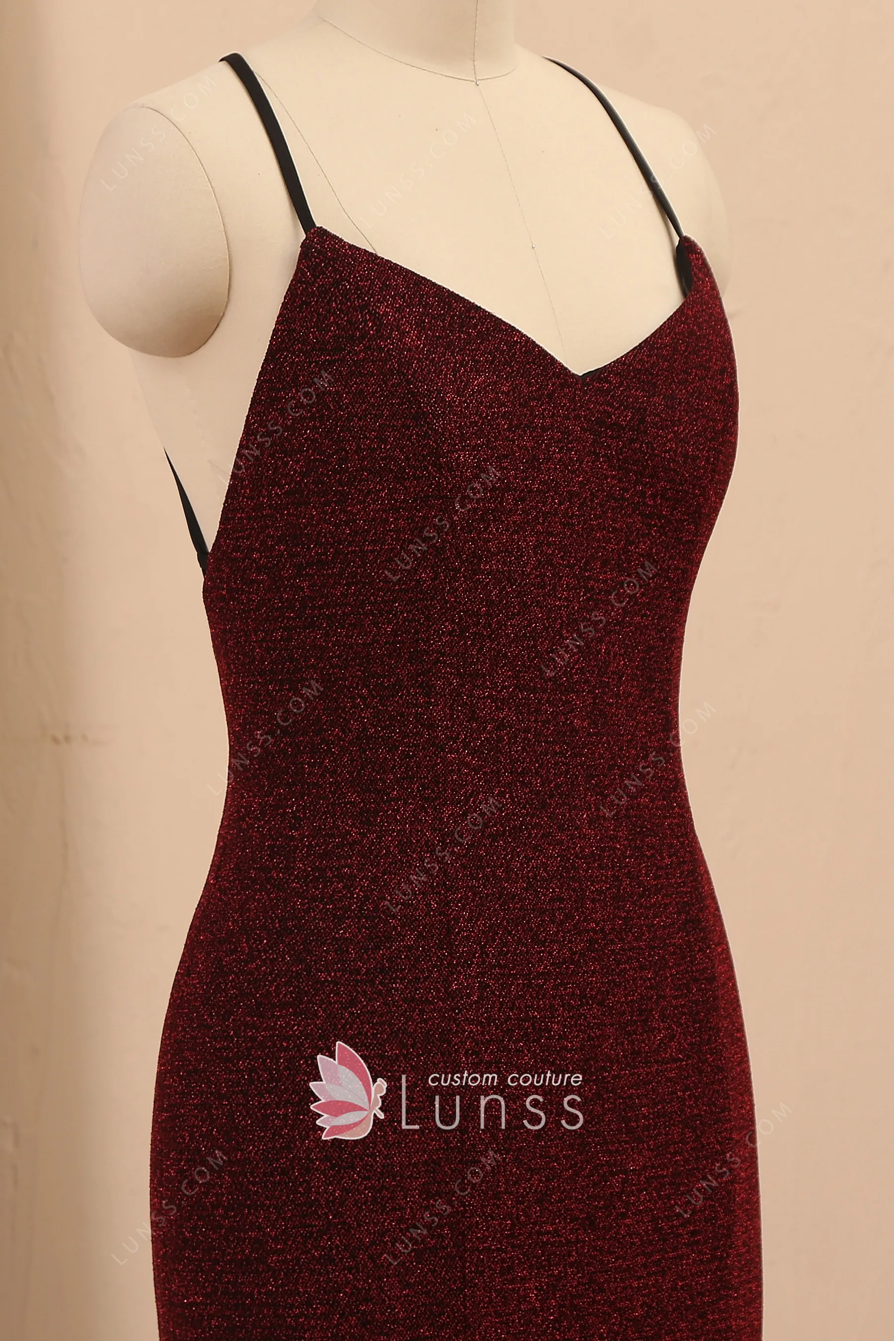 Halter Burgundy Glitter Split Formal Dresses main image 1