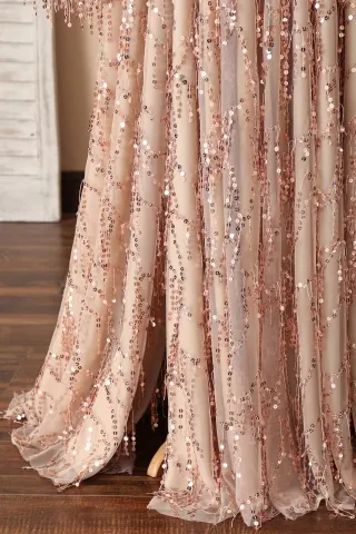 champagne sequin tassel slit plus size prom dress