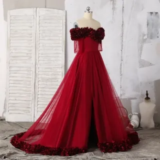 fairy floral off shoulder burgundy dress