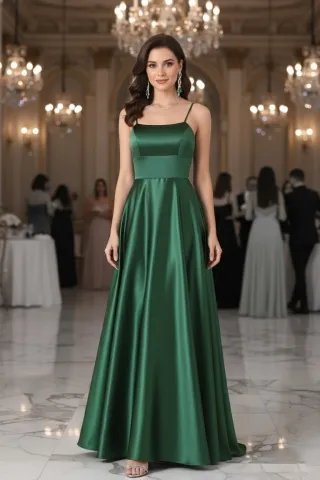 emerald green simple satin dress