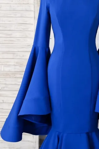 royal blue ruffled bell sleeve dress